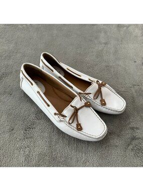 Clarks White Leather Slip On Driving Loafers Shoes Womens 8 Preppy Nautical